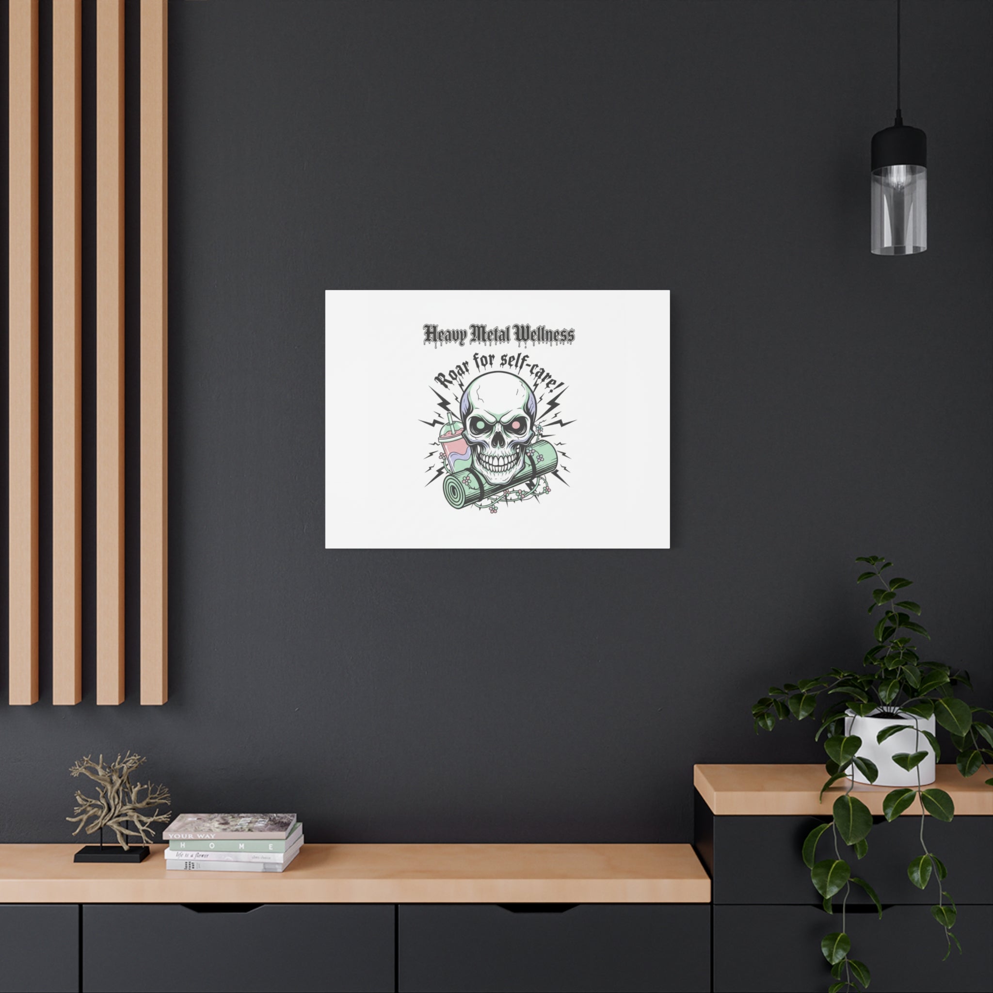 Roar for Self-Care Skull Canvas | heavy metal wellness, gothic wellness quote
