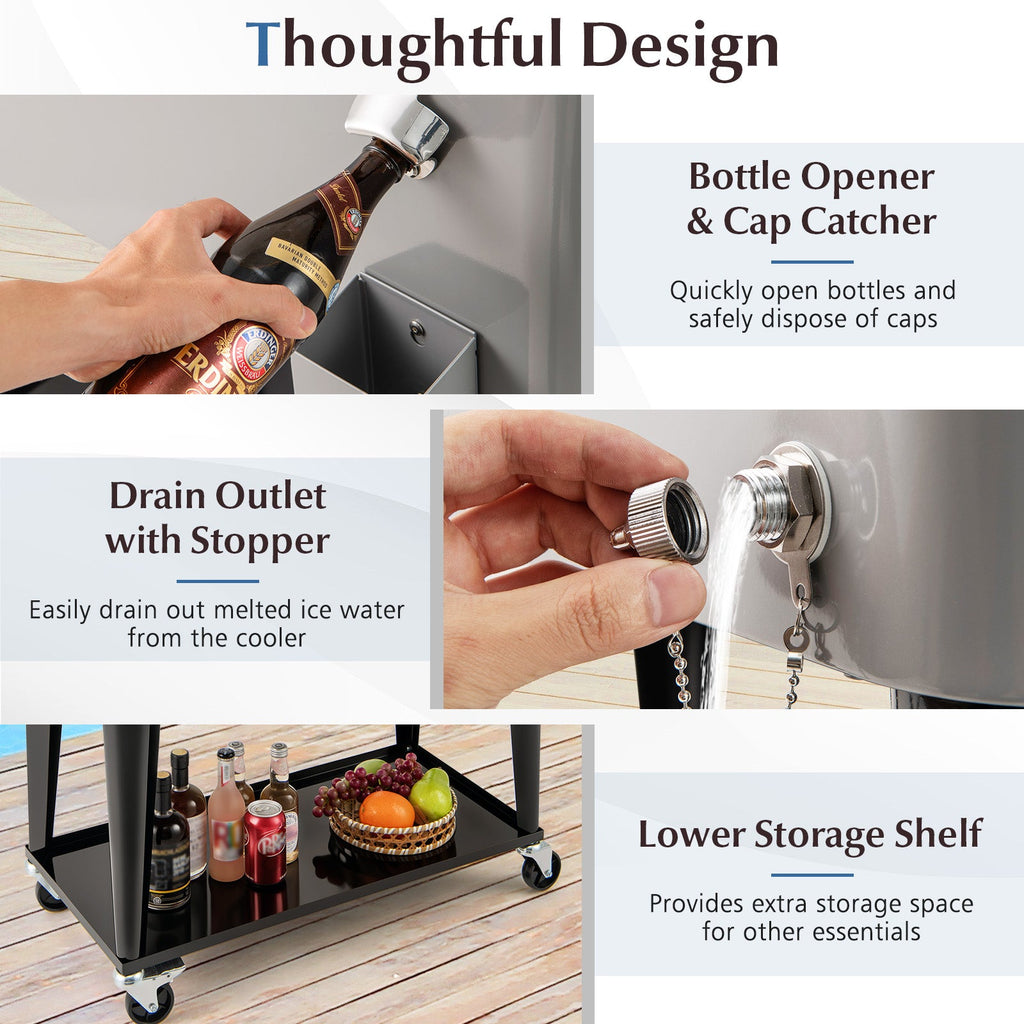 Portable Patio Cooler with Bottom Storage Shelf and Bottle Opener