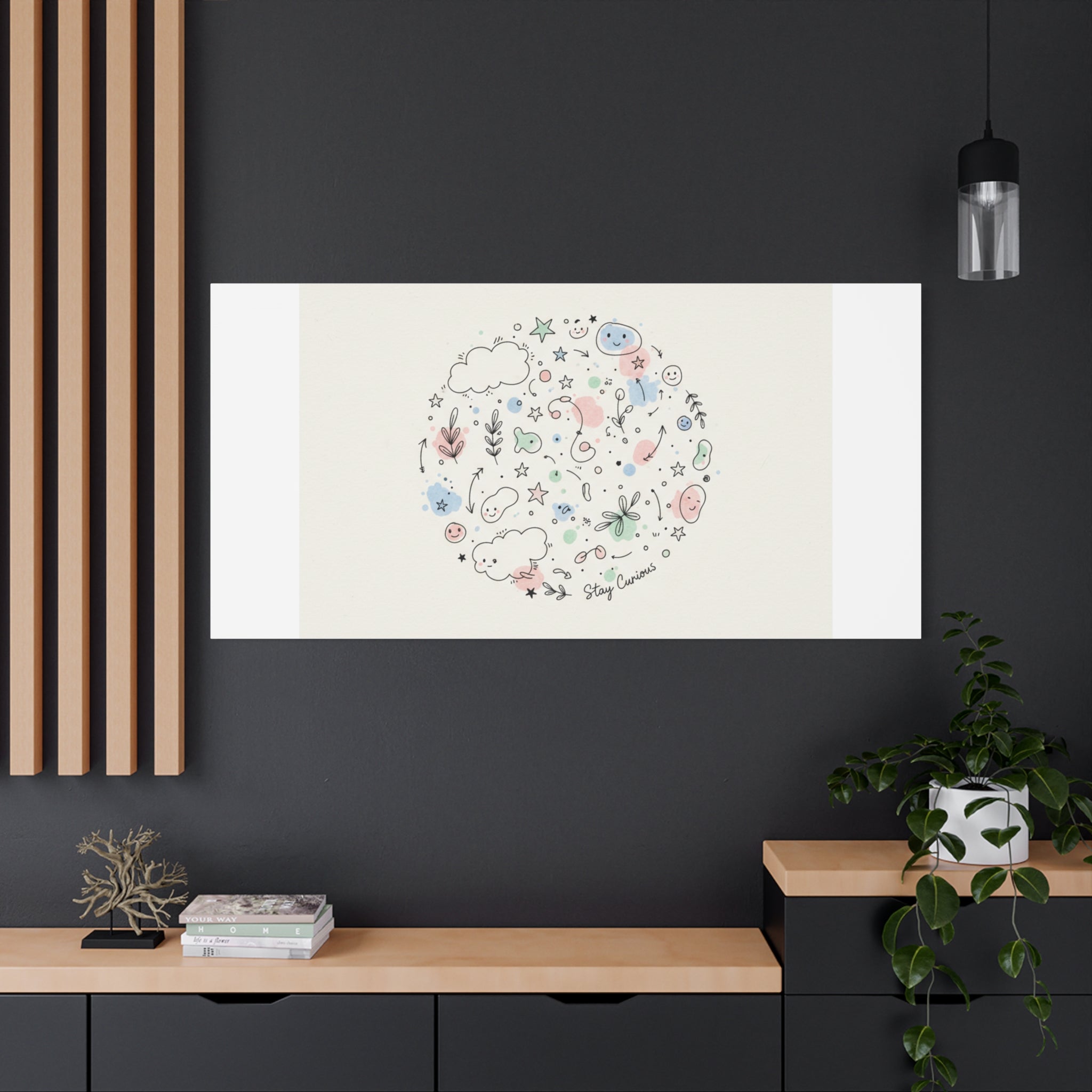 Doodle Circle Line Drawing Matte Canvas, Hand-Drawn Sketch Art