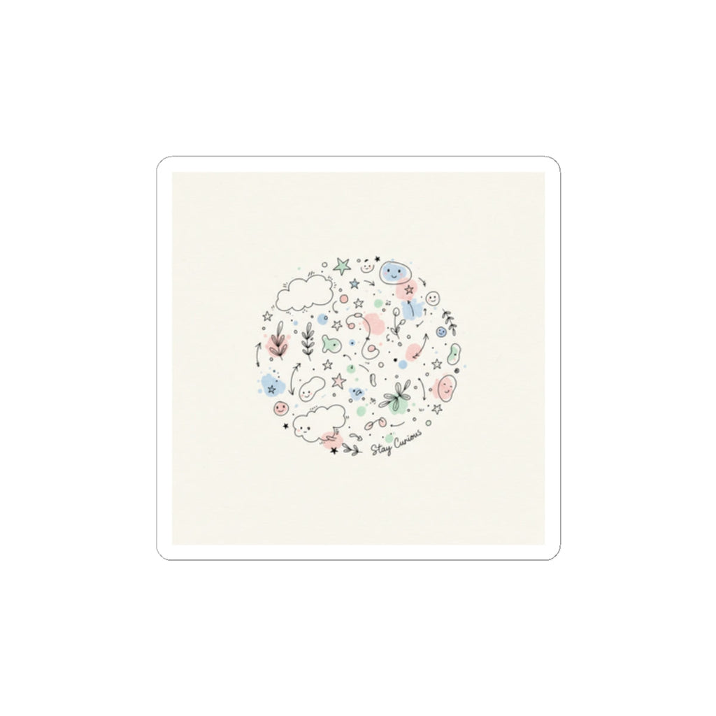 Hand-Drawn Doodle Circle Sticker | Minimal Line Sketch, Pastel Accents