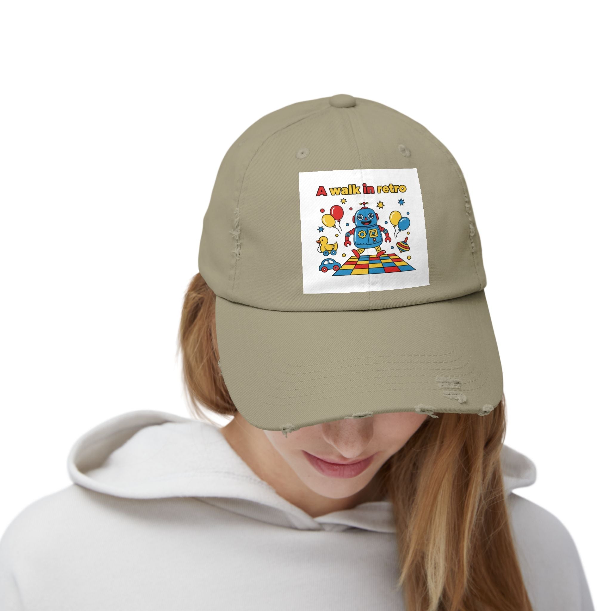 Retro Robot Baseball Cap - "A Walk in Retro" Distressed Patch Hat