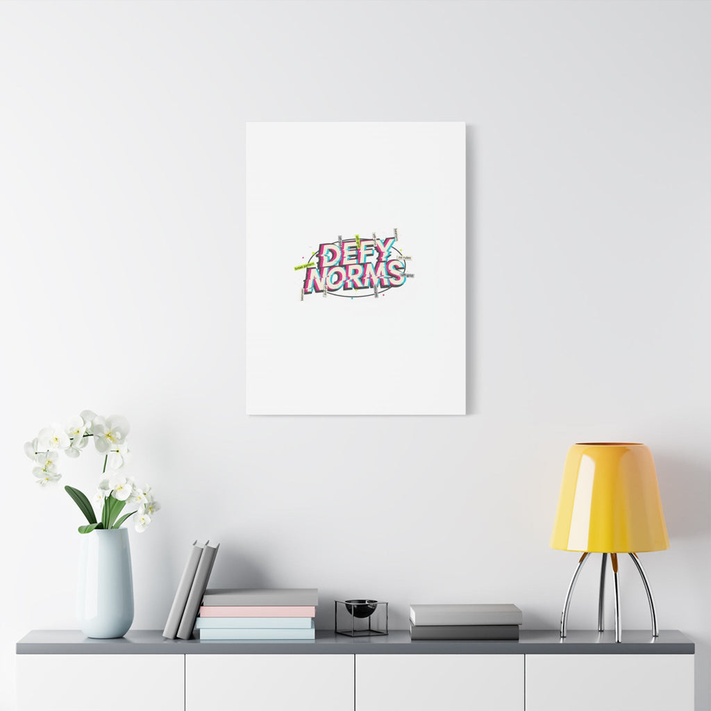 Defy Norms Canvas, Anti-Aesthetic Glitch Typography, Brutalist Poster Style