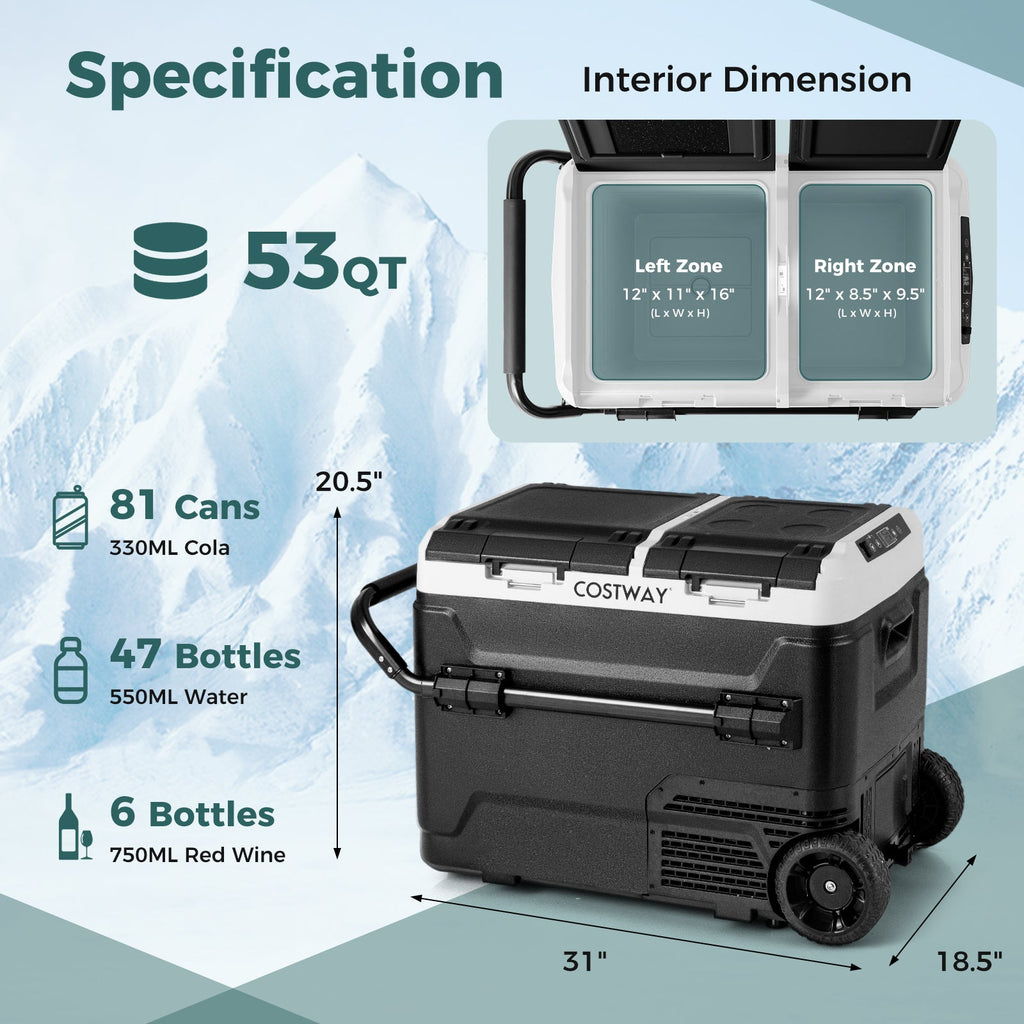 Dual Zone 12V Car Refrigerator for Vehicles Camping Travel Truck RV Boat Outdoor and Home Use