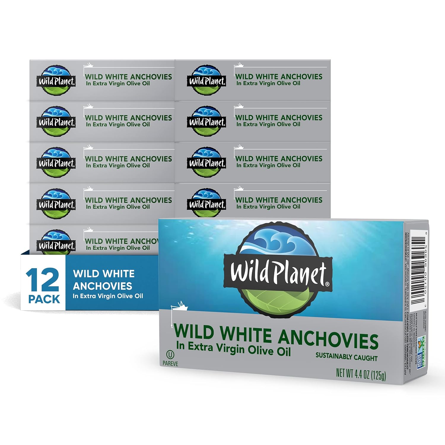 Wild Planet White Anchovies in Extra Virgin Olive Oil, 4.4 oz (Case of 12)