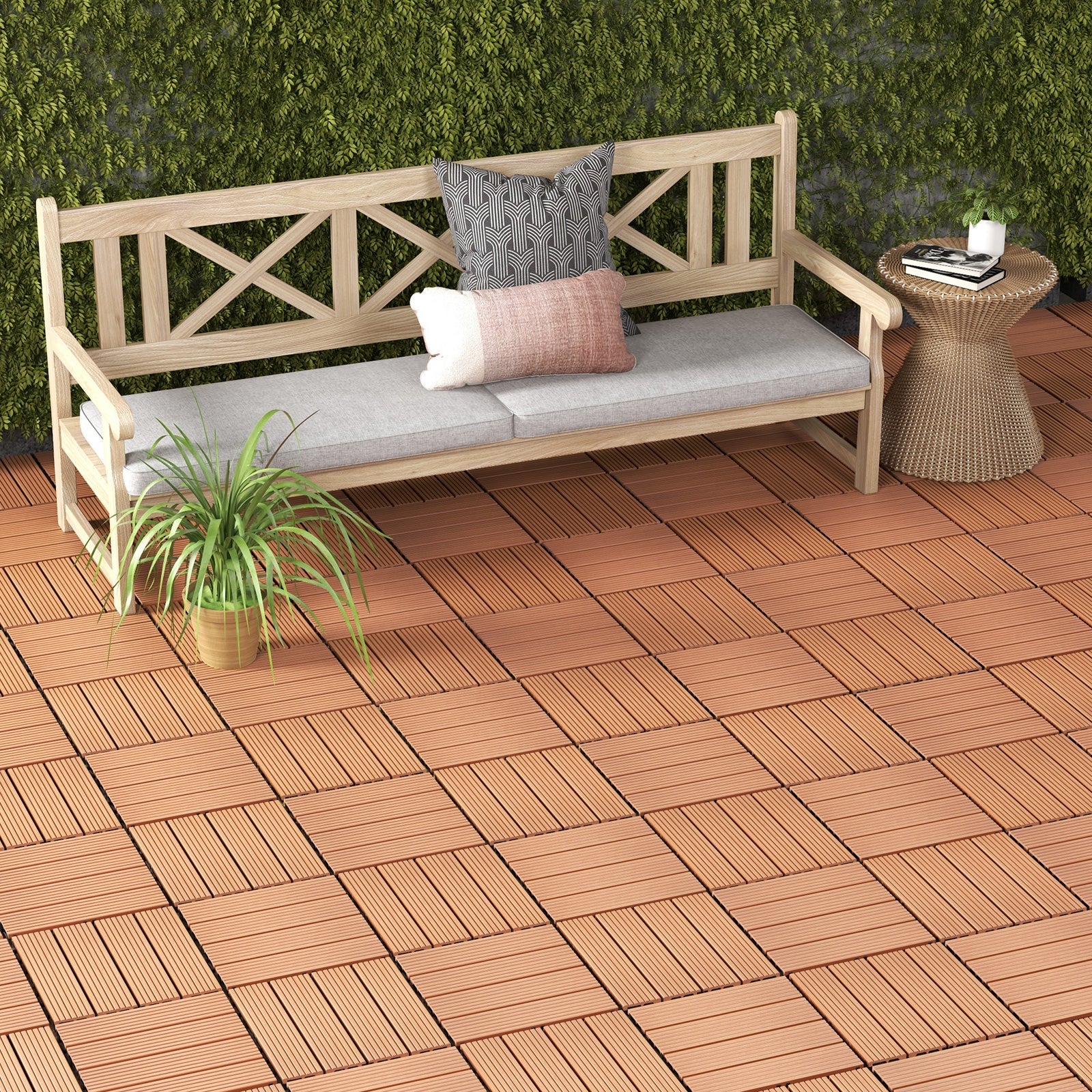 12 x 12 Inch 18 Piece All Weather Interlocking Deck Tiles for Splicing Area