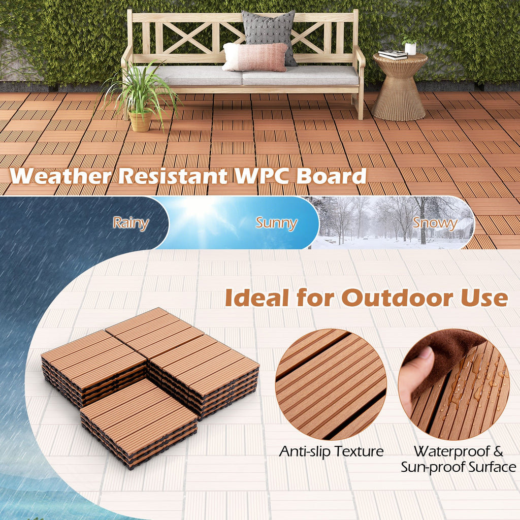 12 x 12 Inch 18 Piece All Weather Interlocking Deck Tiles for Splicing Area