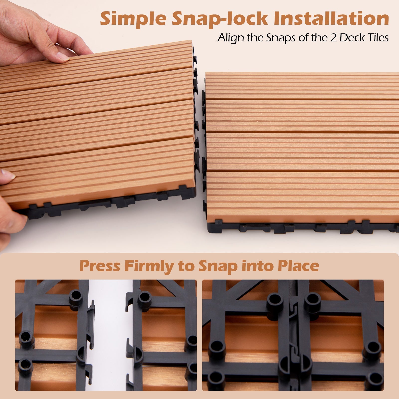 12 x 12 Inch 18 Piece All Weather Interlocking Deck Tiles for Splicing Area