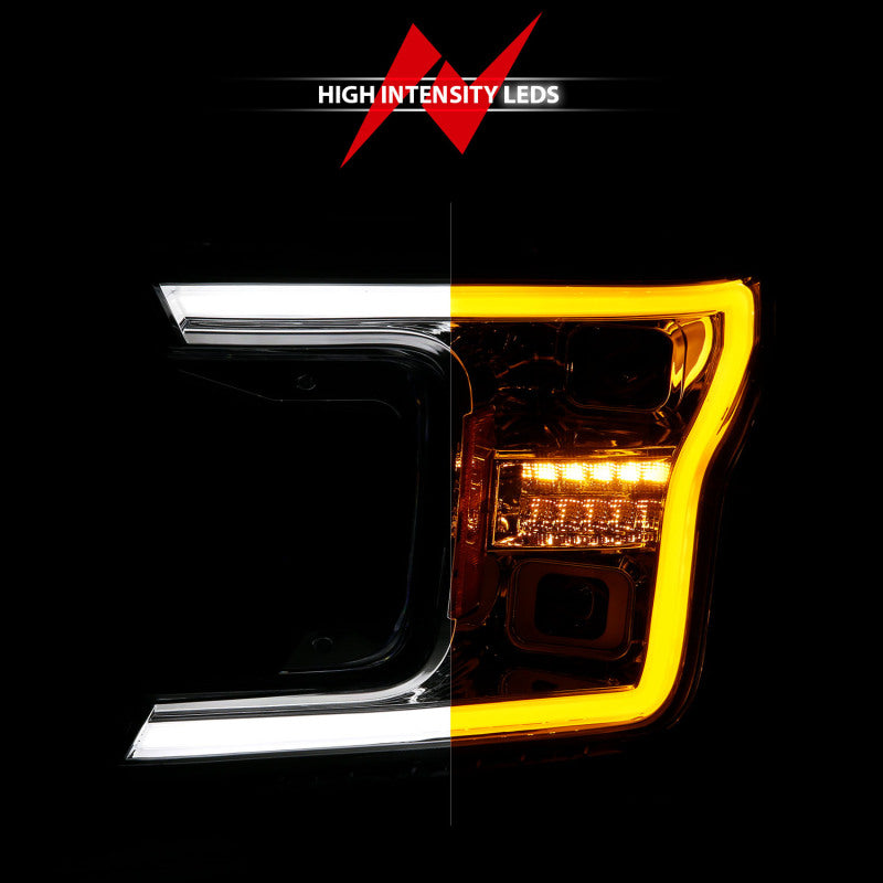 ANZO 18-20 Ford F-150 (w/o Fctry LED) Full LED Proj Headlights w/Light Bar Swtchbk Seq. Chrome w/Int 111571