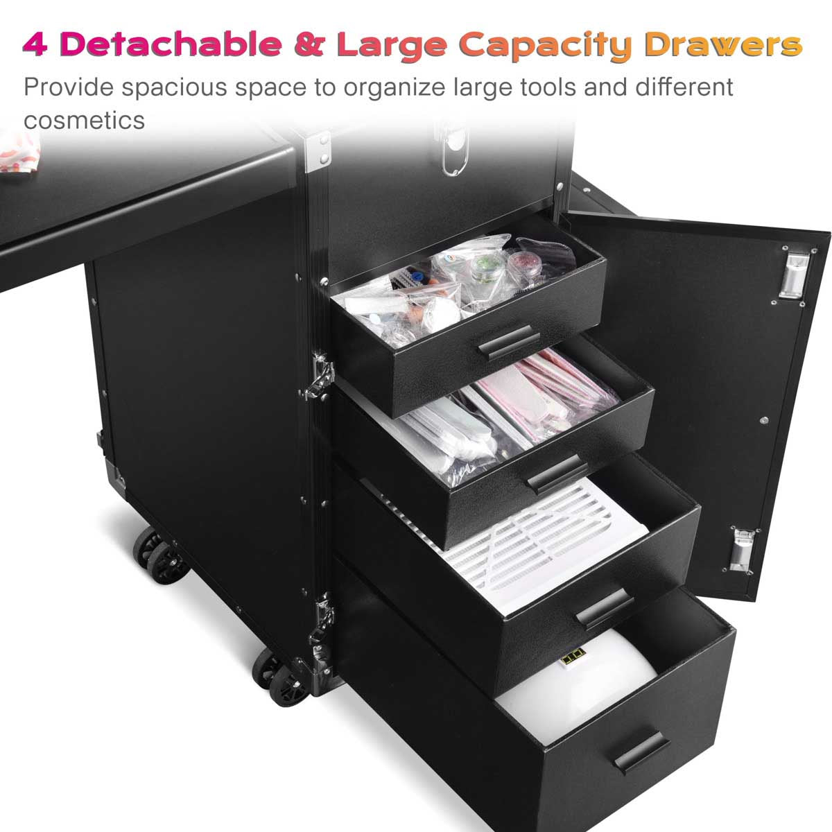 Byootique Pedicure Cart with Footrest Portable Trolley with Drawers