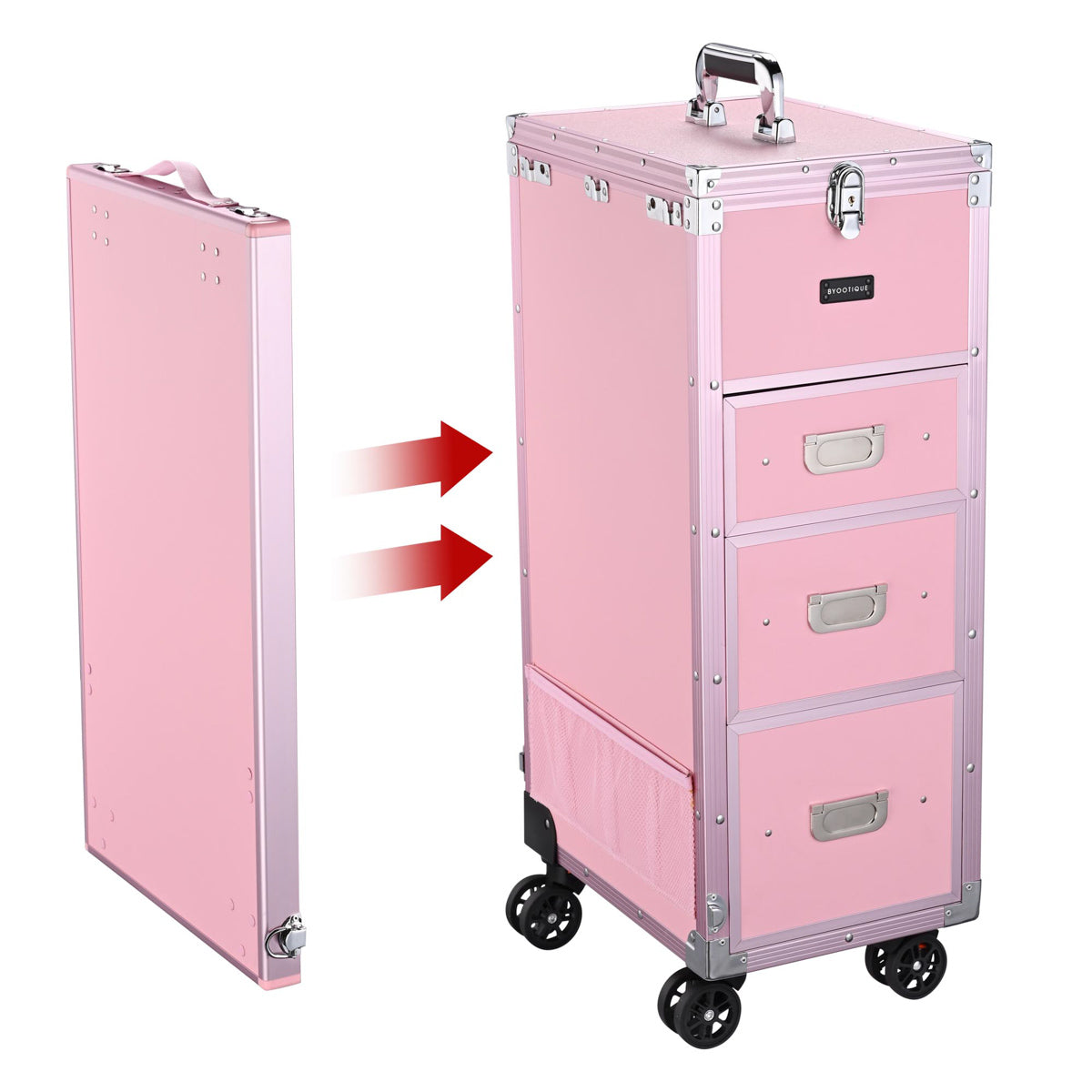 Byootique Makeup Artist Nail Tech Travel Case Workstation (Lefty & Righty) Pink