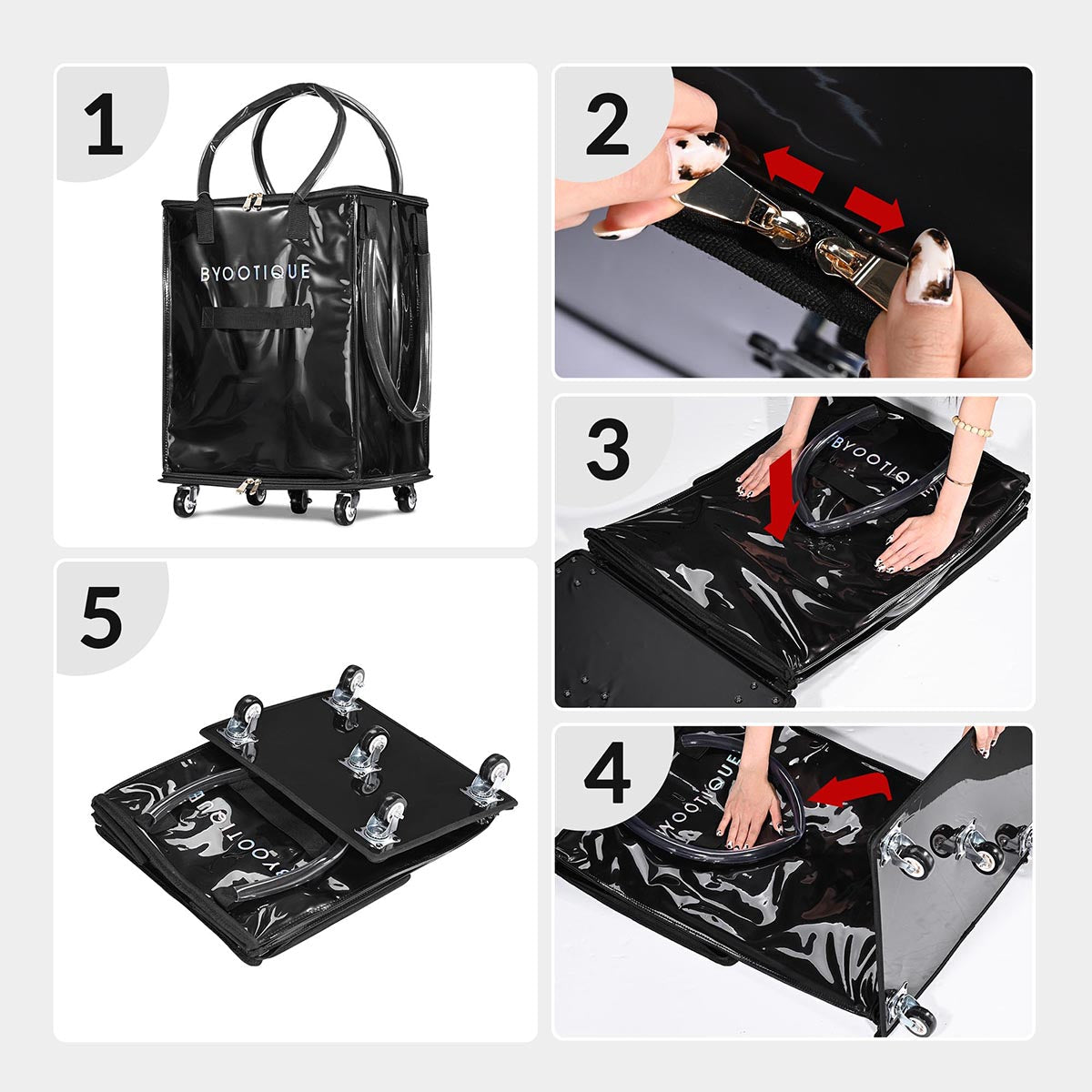 Byootique Shopper Bag with (5)Wheels & (3)Handles Rolling Grocery Tote