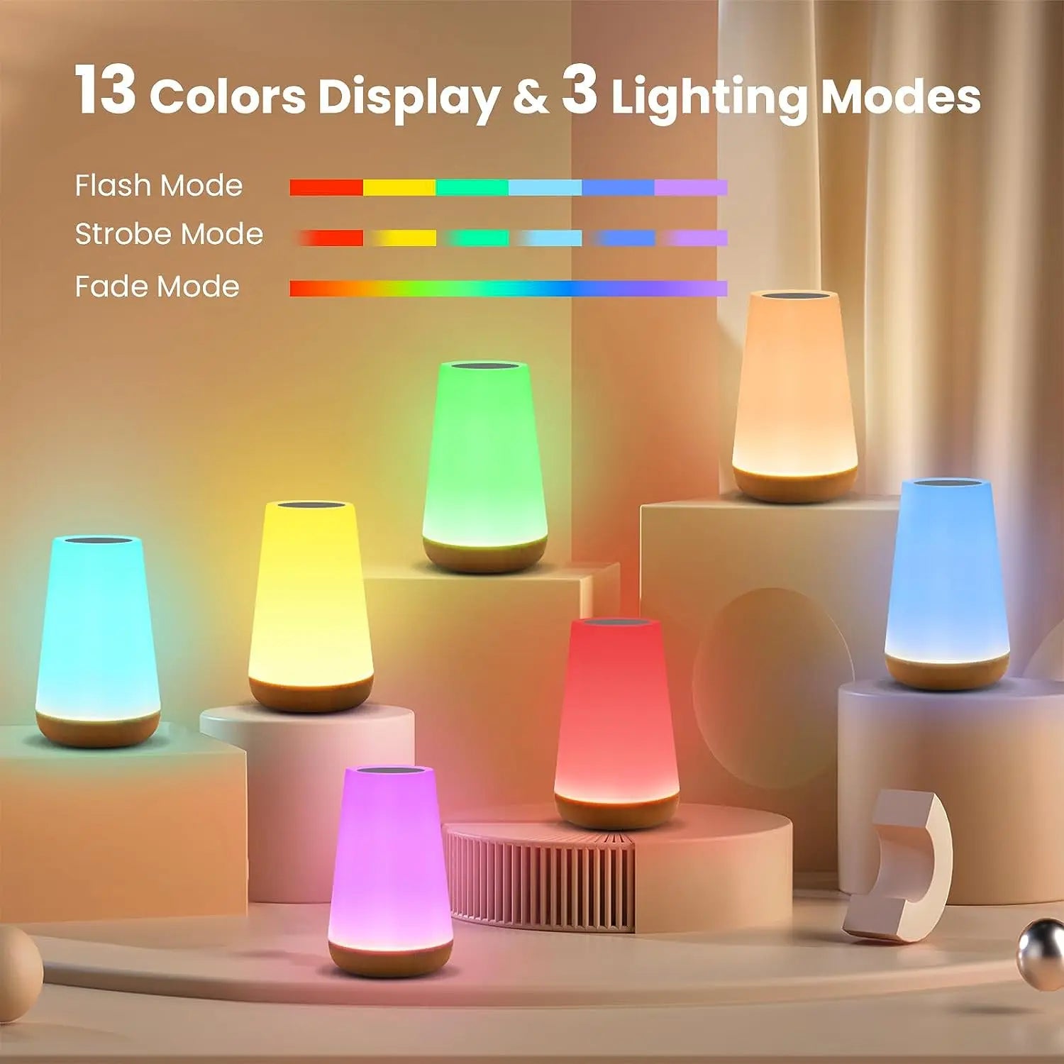 13 - Color RGB Touch Night Light - Remote Dimmable USB Rechargeable Bedside & Table Lamp - PhishStones Products