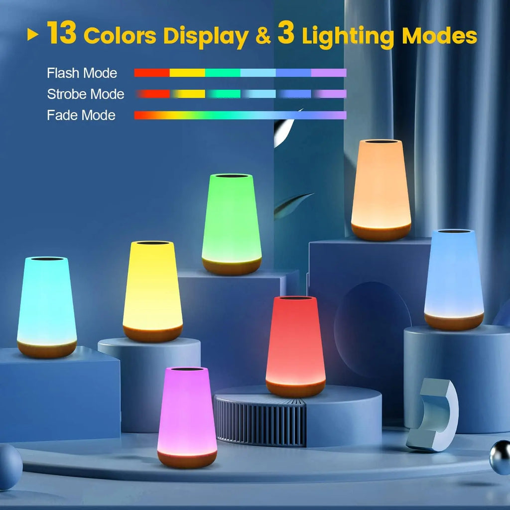 13 - Color RGB Touch Night Light - Remote Dimmable USB Rechargeable Bedside & Table Lamp - PhishStones Products