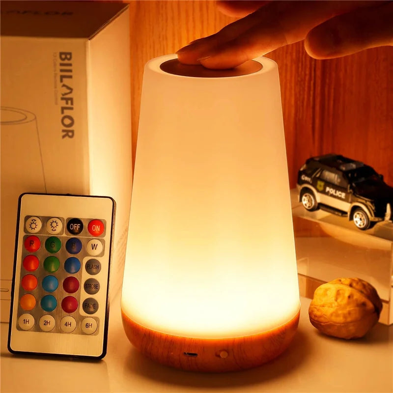 13 - Color RGB Touch Night Light - Remote Dimmable USB Rechargeable Bedside & Table Lamp - PhishStones Products