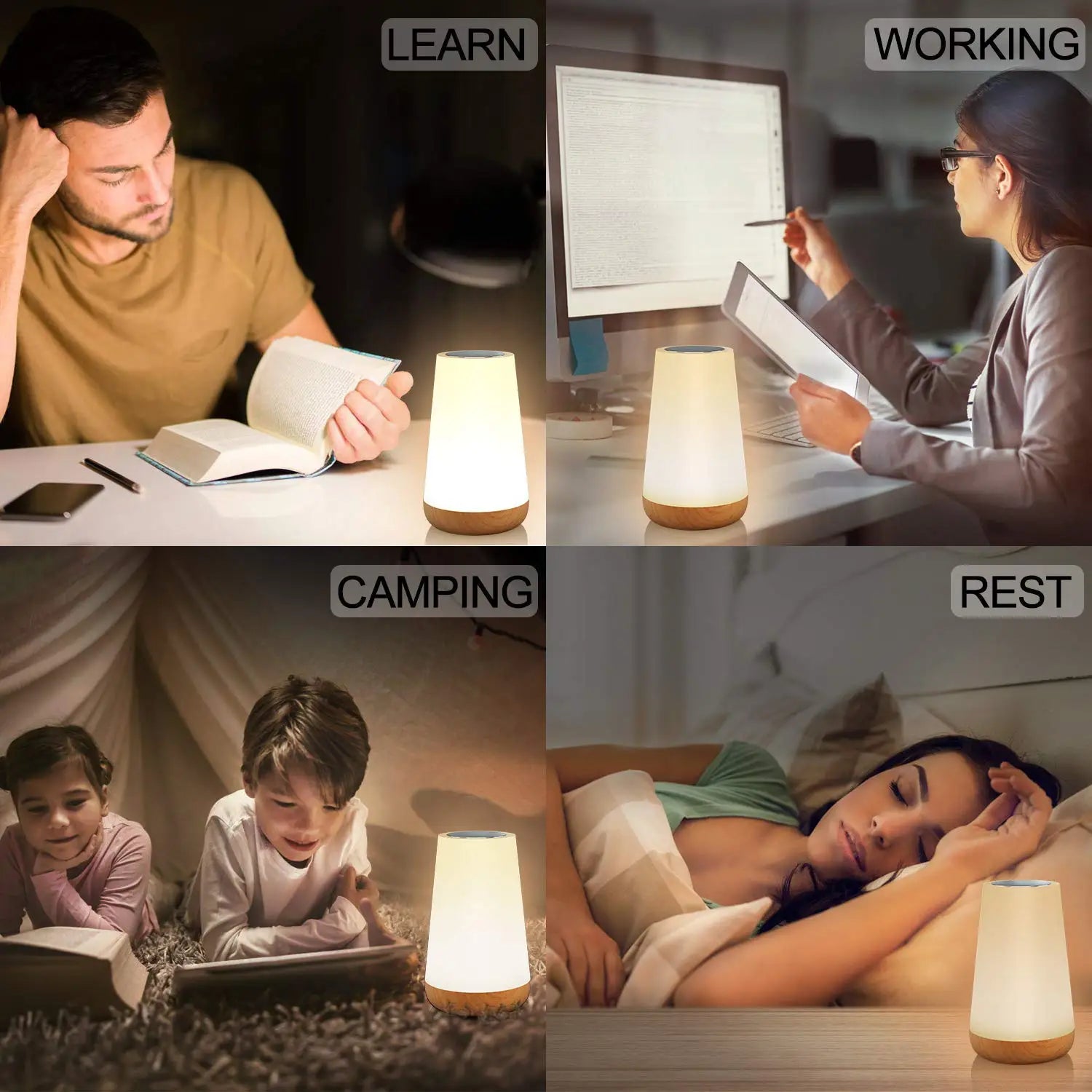 13 - Color Touch & Remote RGB Rechargeable Night Light - Dimmable USB Portable Bedside Table Lamp - PhishStones Products
