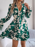 Feminine Lilac Ruffled Printed Long Sleeve Dress Summer Cute Midi Dress