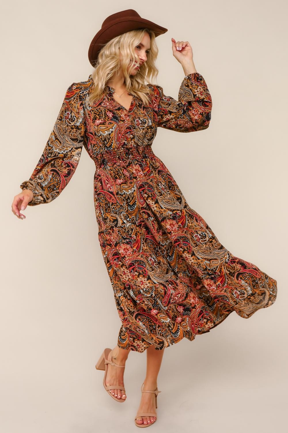 PLUS SMOCKED WAIST MAXI BOHEMIAN WOVEN DRESS