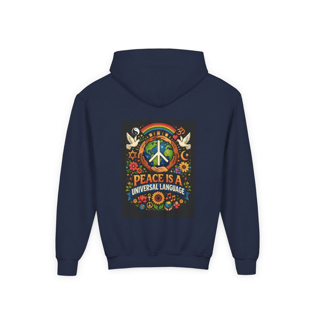 Youth Hoodie — 'Courage' Front & 'Peace Is a Universal Language' Back Graphic Sweatshirt