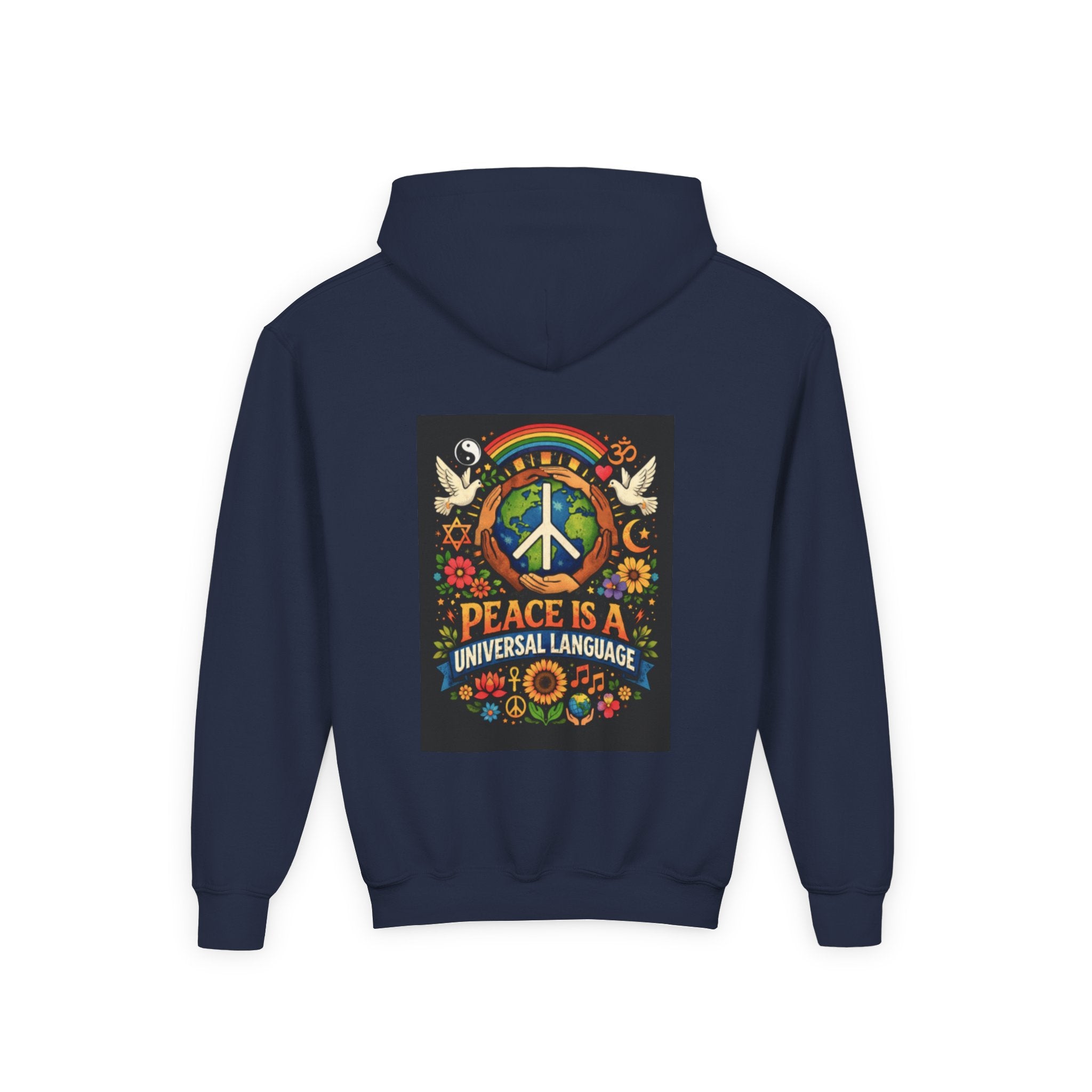 Youth Hoodie — 'Courage' Front & 'Peace Is a Universal Language' Back Graphic Sweatshirt