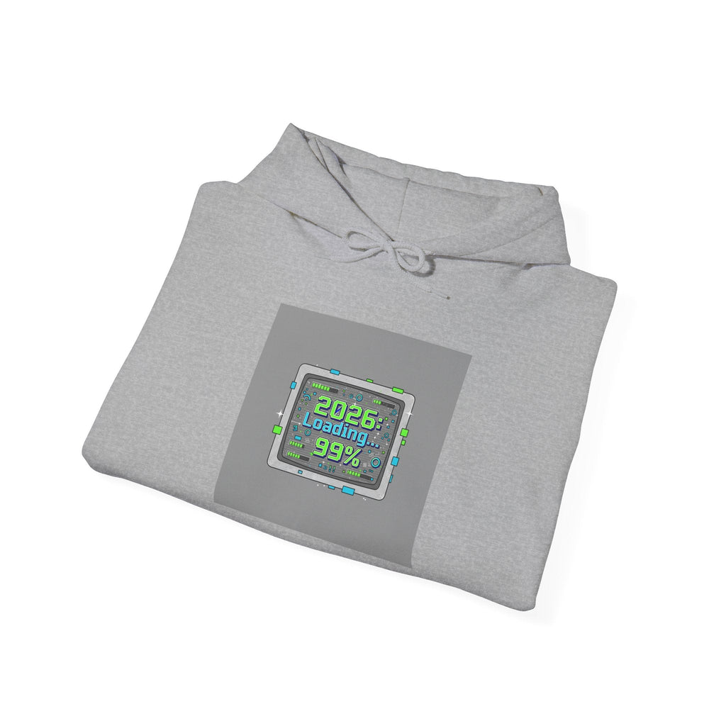 2026 Loading 99% Hoodie | NYE countdown graphic, retro system UI