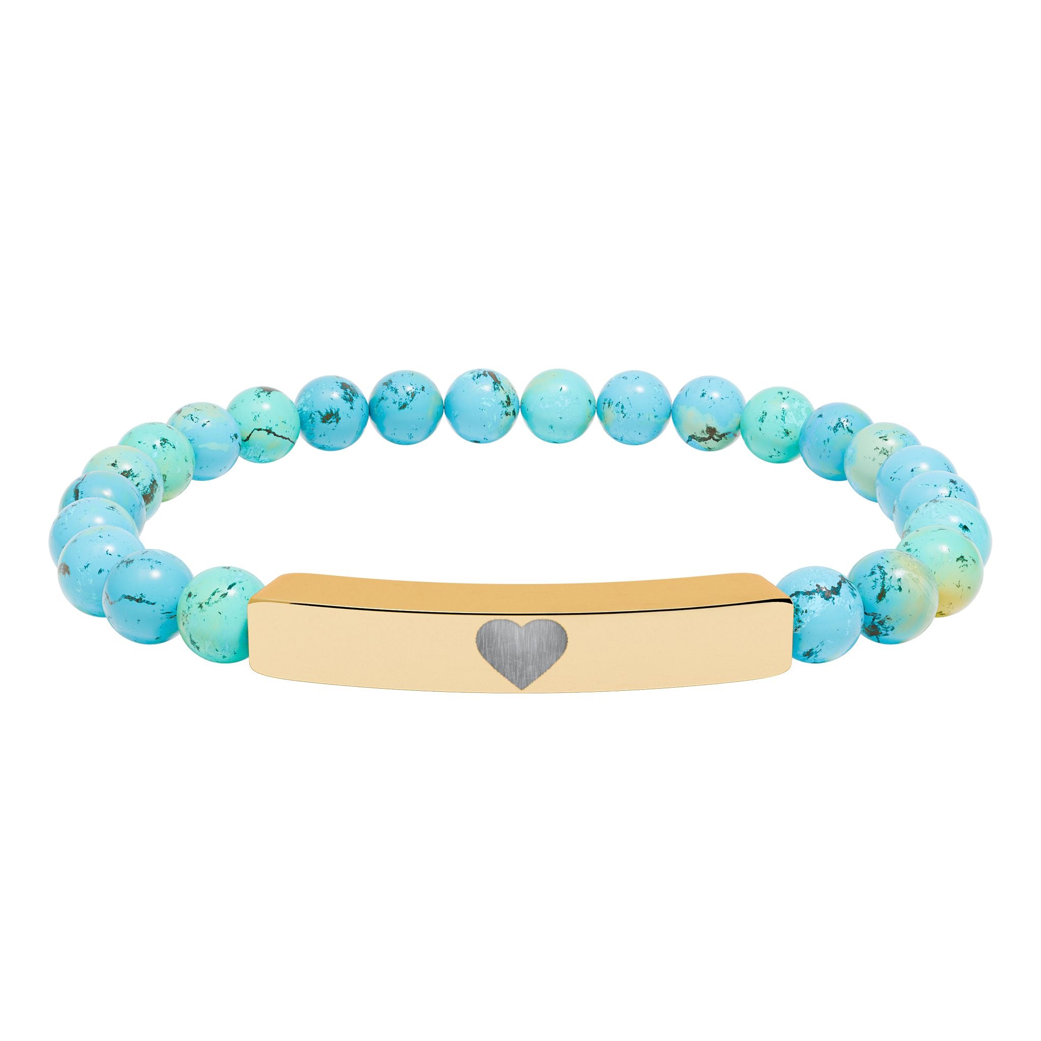 Engraved Natural Stone Stretch Bar Bracelet — Personalized Heart Bar Beaded Bracelet