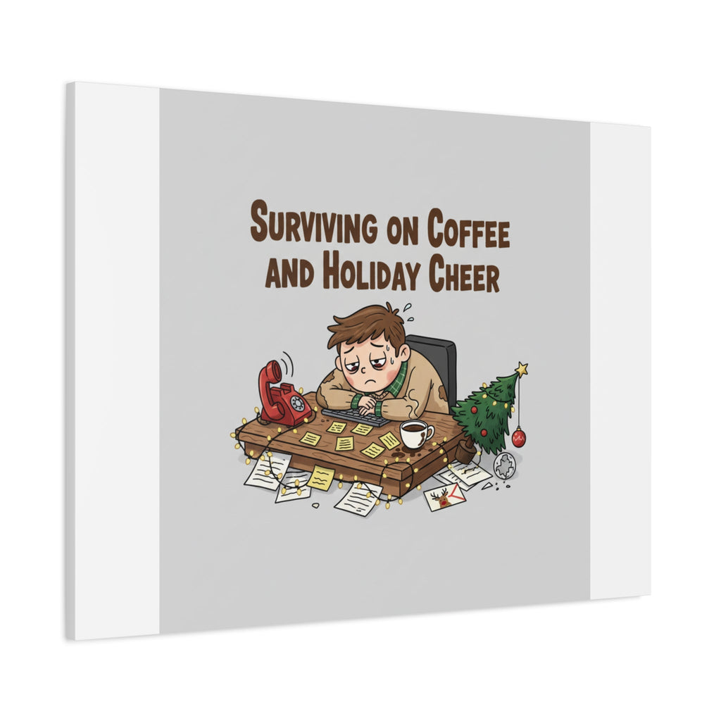 Surviving on Coffee and Holiday Cheer Canvas | Holiday Burnout, Festive But Tired
