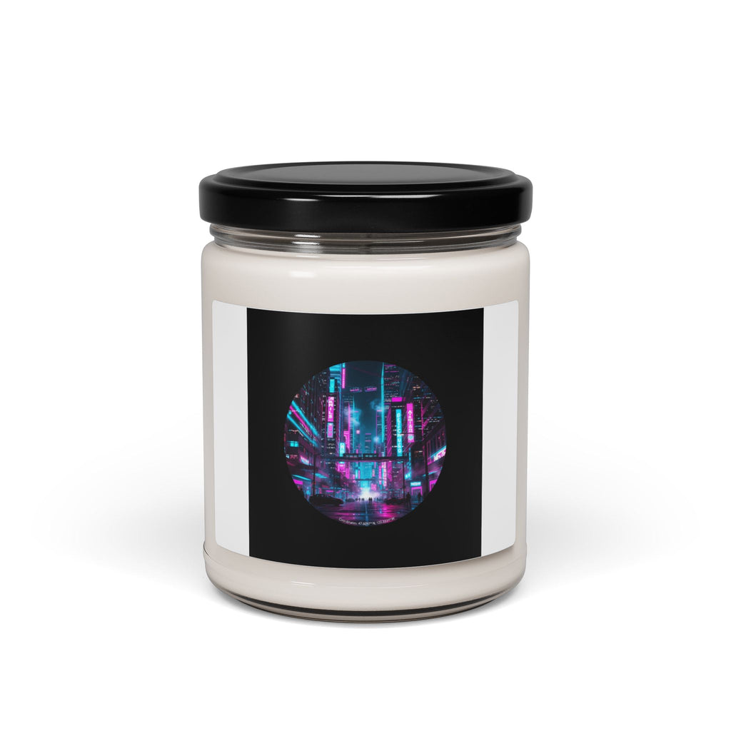Neon Cyberpunk Skyline Candle, Soy Candle, Synthwave Cityscape