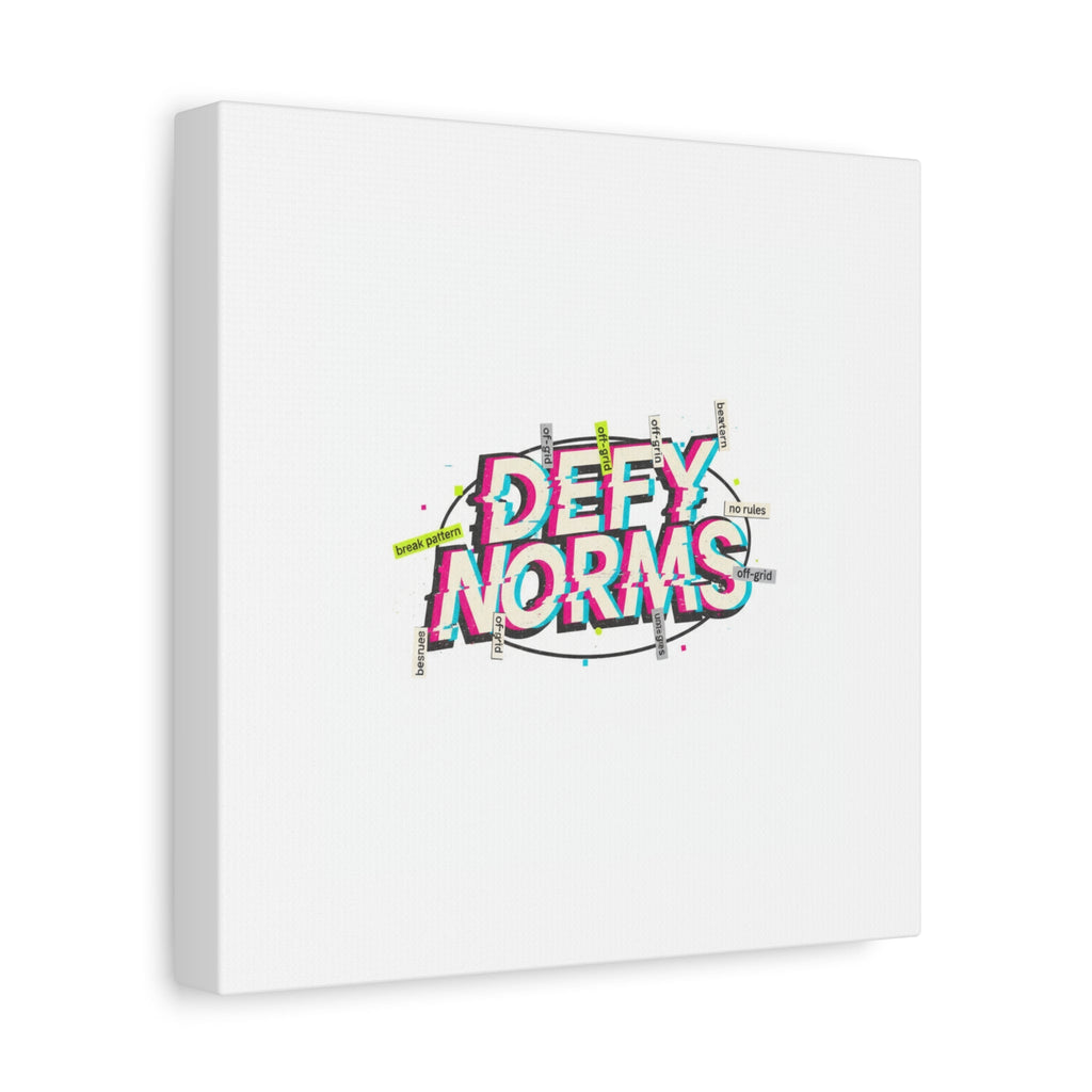 Defy Norms Canvas, Anti-Aesthetic Glitch Typography, Brutalist Poster Style