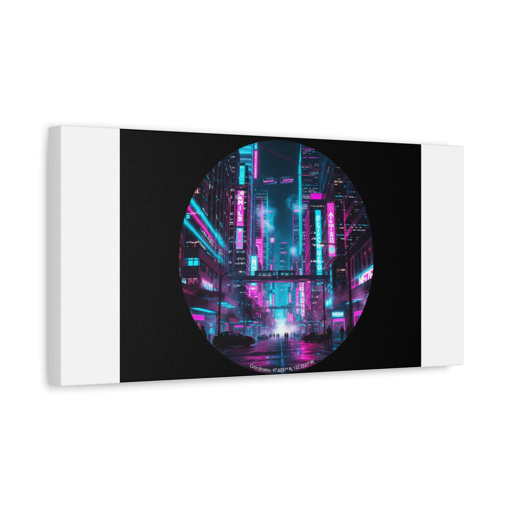 Neon Cyberpunk Cityscape Canvas | synthwave skyline, future city art