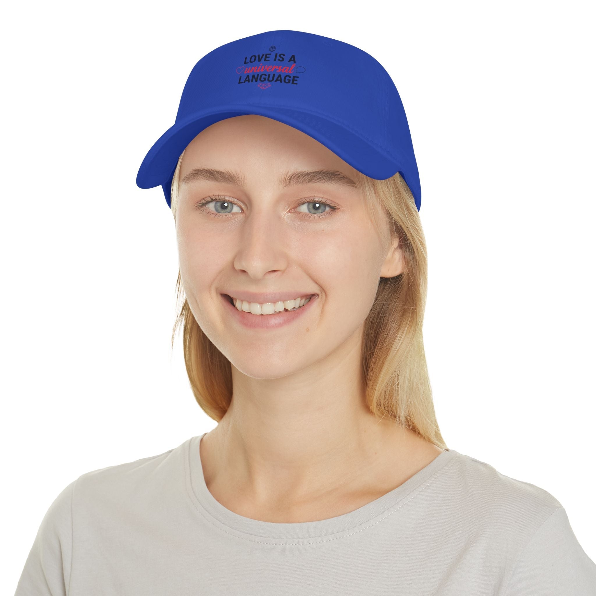 Low Profile Baseball Cap — "Love Is a Universal Language" Embroidered Beige Hat