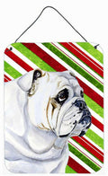 Bulldog English Candy Cane Holiday Christmas Wall or Door Hanging Prints Aluminum Metal Sign Kitchen Wall Bar Bathroom Plaque Home Decor Front Door Plaque, 12x16, Multicolor