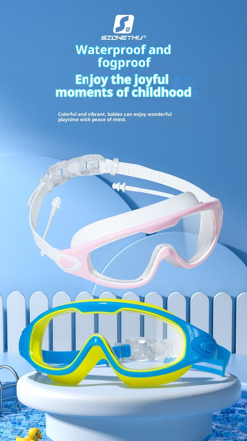 Childrens High-definition Waterproof Anti-fog One-piece Swim Goggles With Large Frames