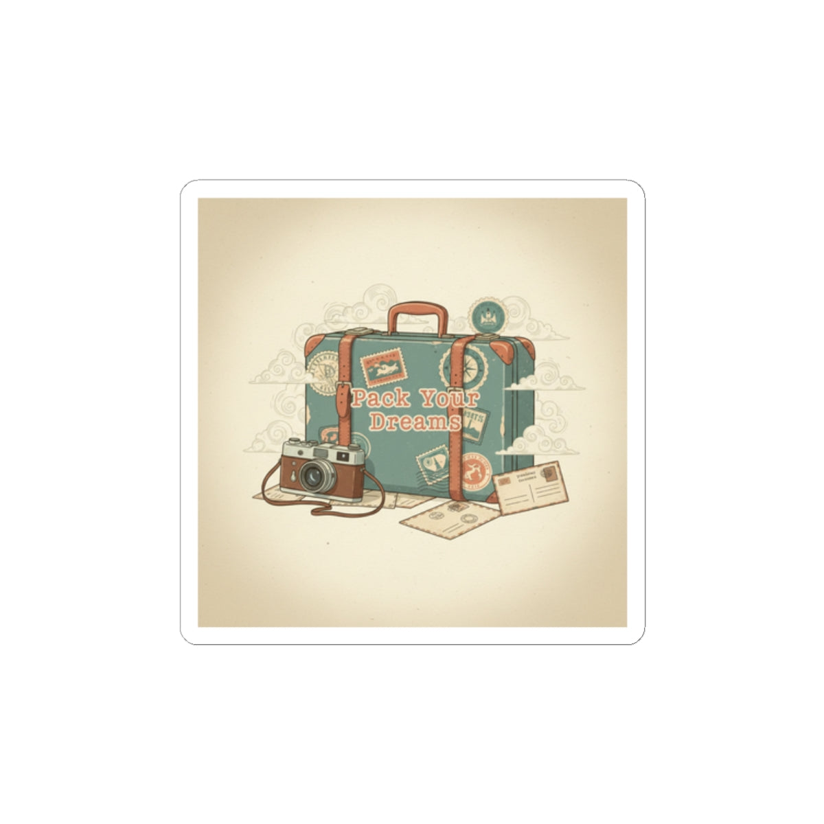 Pack Your Dreams suitcase sticker | retro travel stamp, postcard vintage