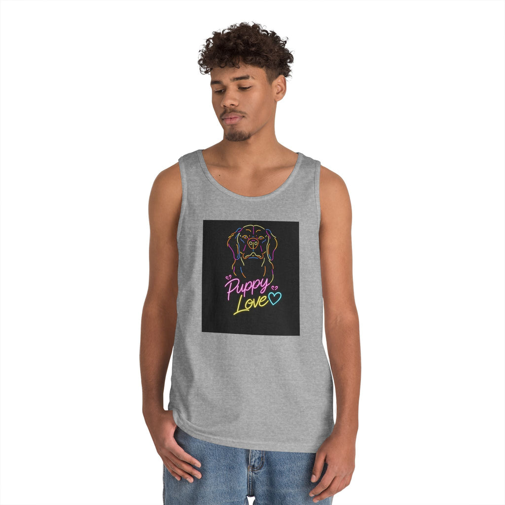 Puppy Love Tank Top — Neon Dog Graphic Summer Tee