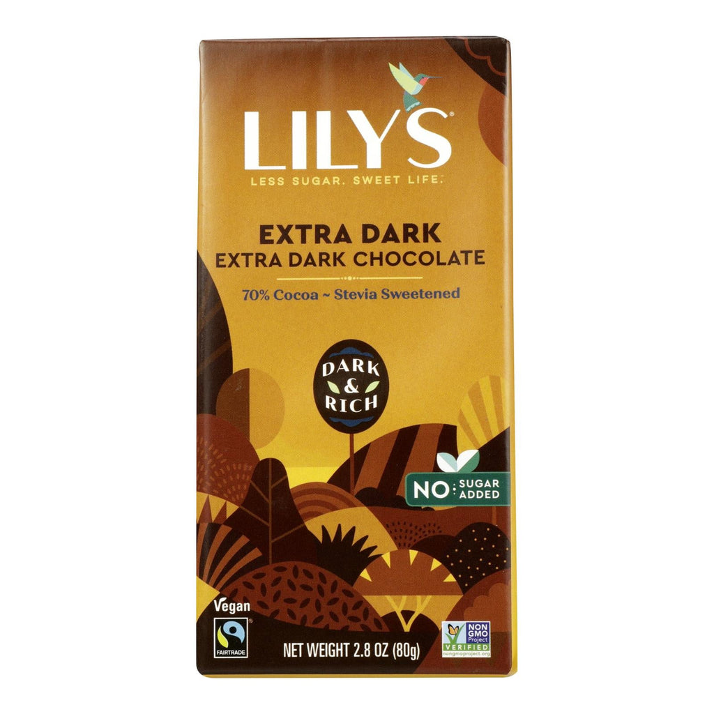 Lily's Sweets Extra Dark Chocolate Bar, 70% Cocoa, 2.8 Oz Bars, Pack of 12