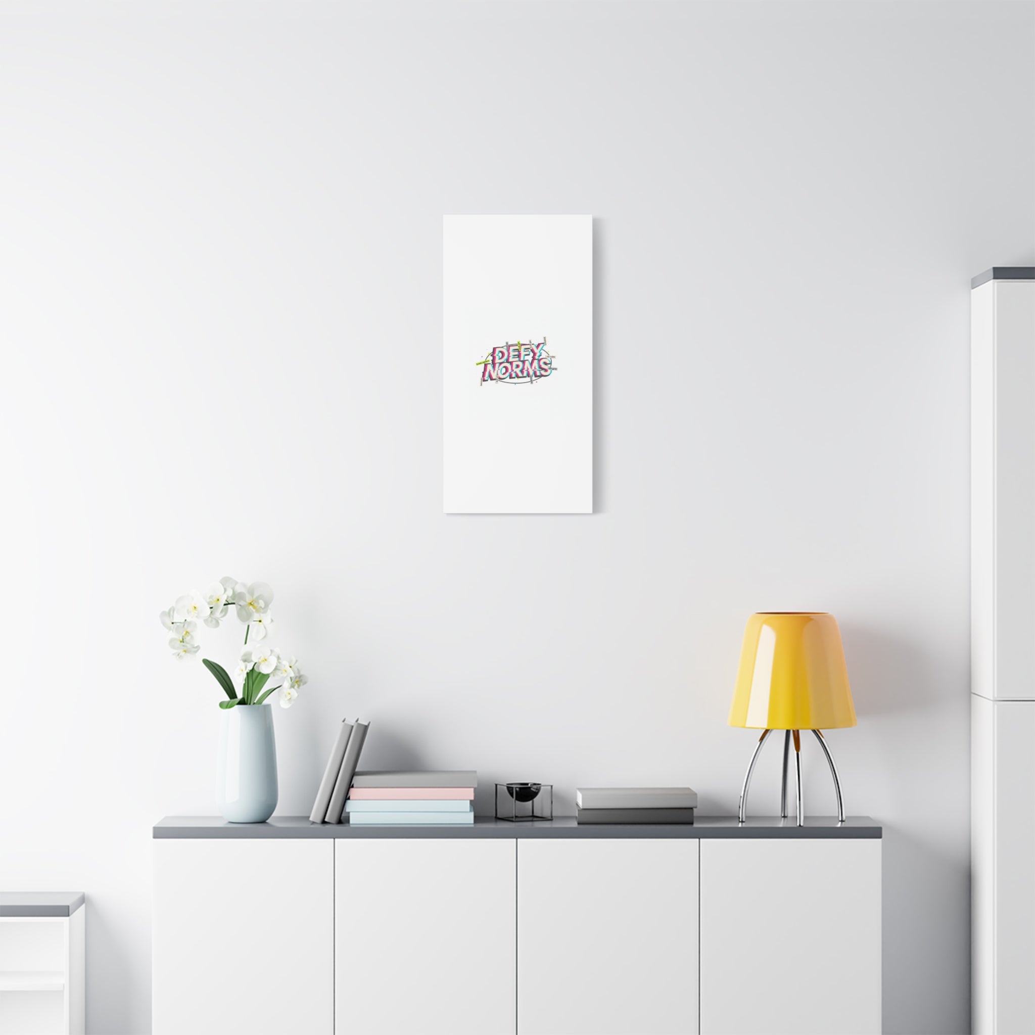 Defy Norms Canvas, Anti-Aesthetic Glitch Typography, Brutalist Poster Style
