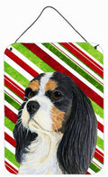 Cavalier Spaniel Candy Cane Holiday Christmas Wall or Door Hanging Prints Aluminum Metal Sign Kitchen Wall Bar Bathroom Plaque Home Decor Front Door Plaque, 12x16, Multicolor