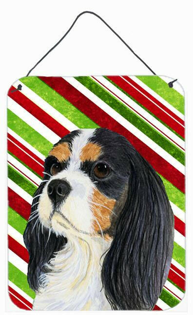 Cavalier Spaniel Candy Cane Holiday Christmas Wall or Door Hanging Prints Aluminum Metal Sign Kitchen Wall Bar Bathroom Plaque Home Decor Front Door Plaque, 12x16, Multicolor