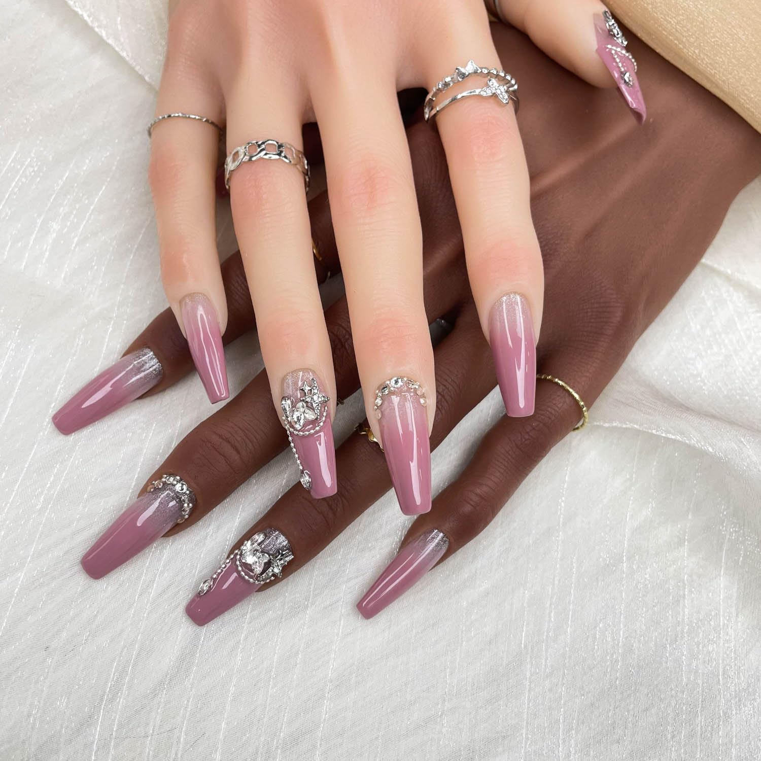 GGDDSHA Handmade Press On Nails, Luxury & Custom FakeNails 3D Handmade Reusable UV Finished False Nails, Hand-Painted Nail,Lavender Luster