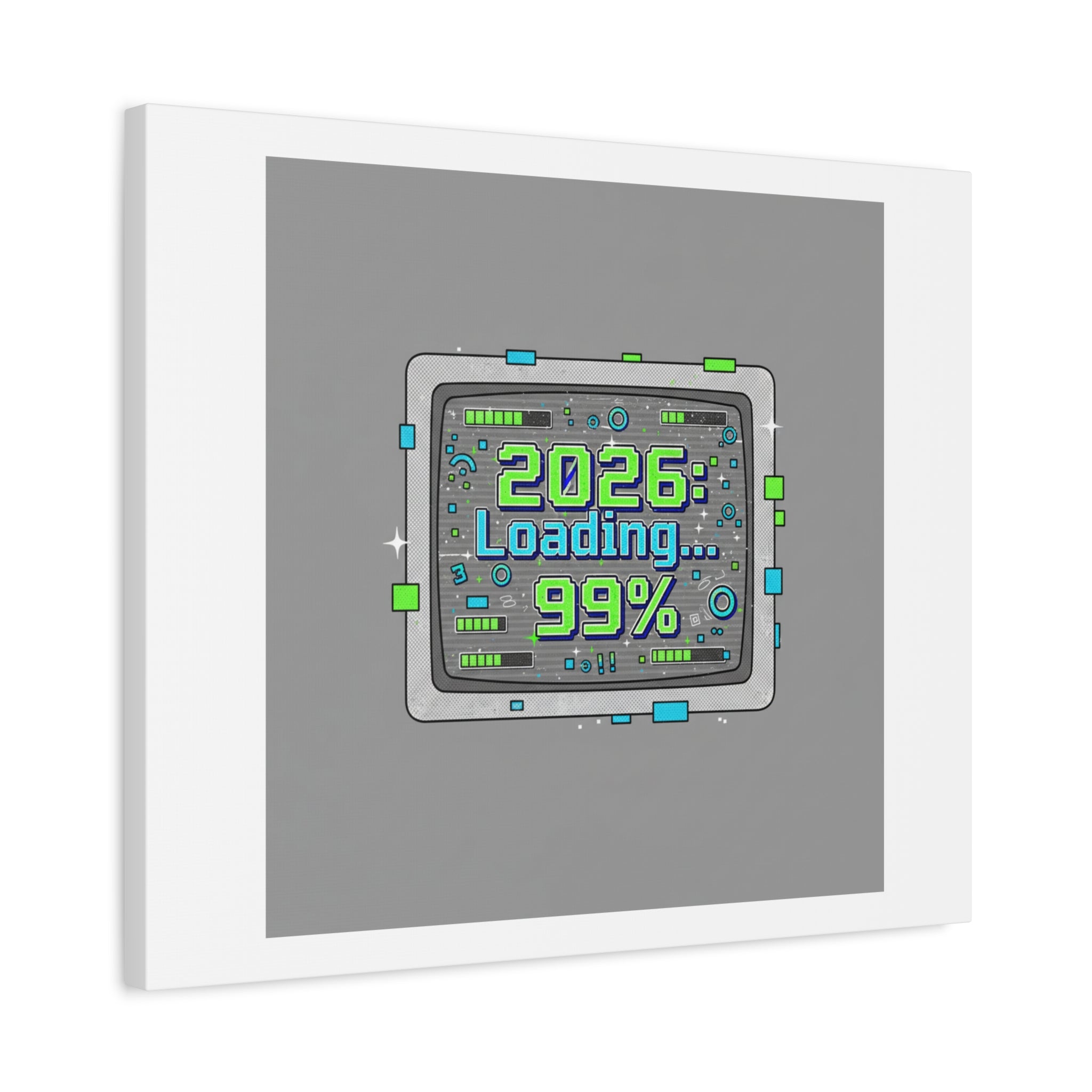 2026 Loading 99% Canvas | NYE countdown, retro system interface