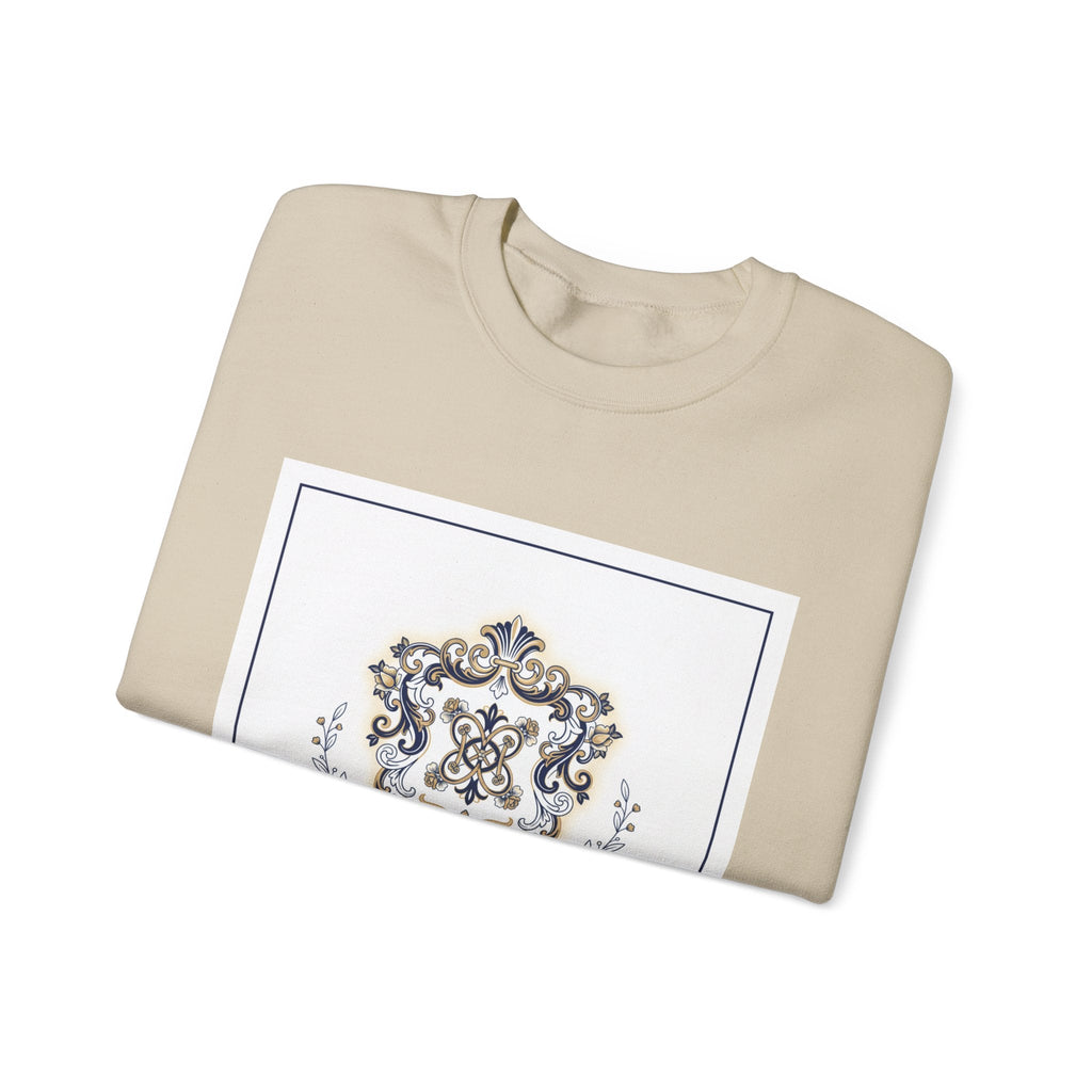 Ornate Pin Emblem Crewneck Sweatshirt | brooch graphic, baroque print