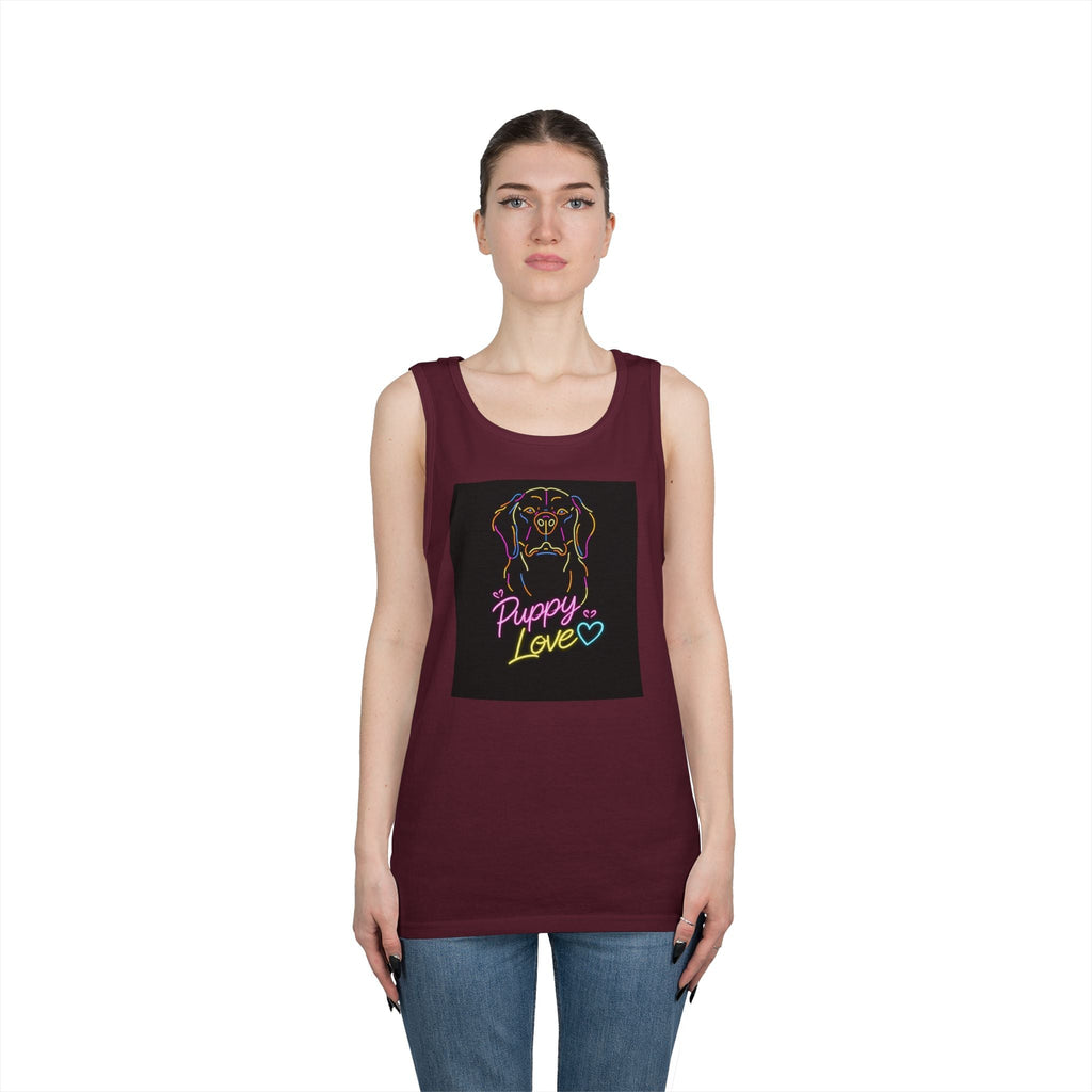 Puppy Love Tank Top — Neon Dog Graphic Summer Tee
