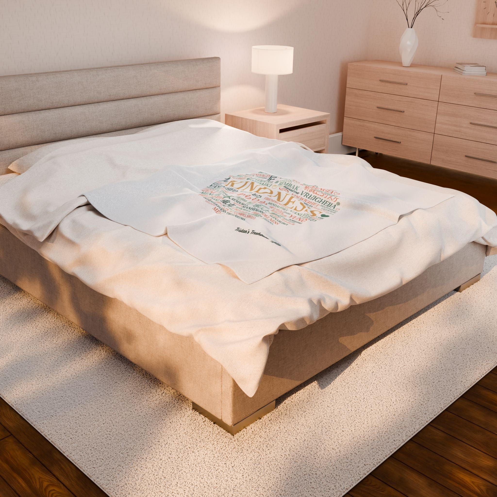 Kindness Word Cloud Blanket | Fresh-Start Minimalism, Neutral Throw