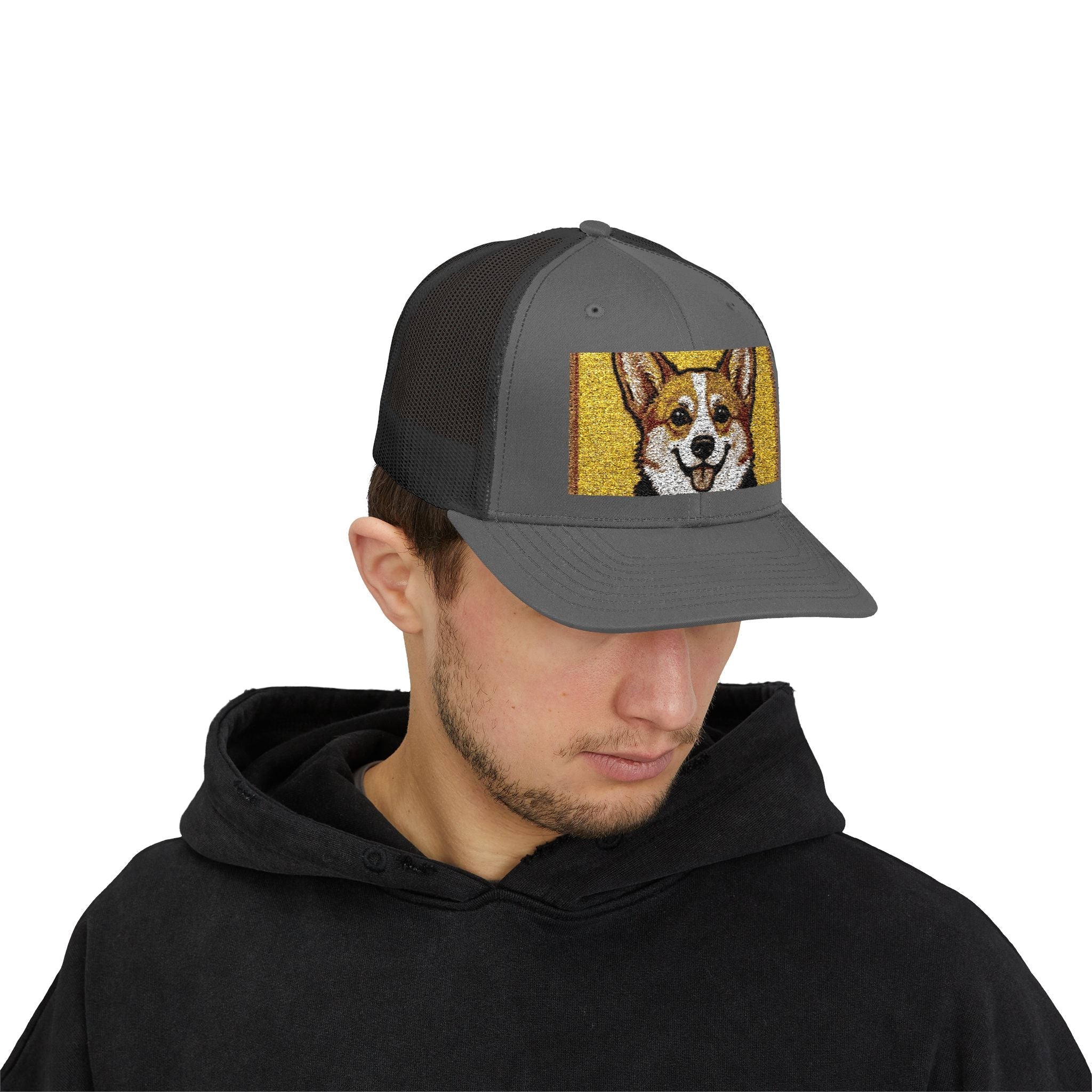 Happy Corgi Snapback Trucker Cap — "Happy Corgi Dog Happy Life"
