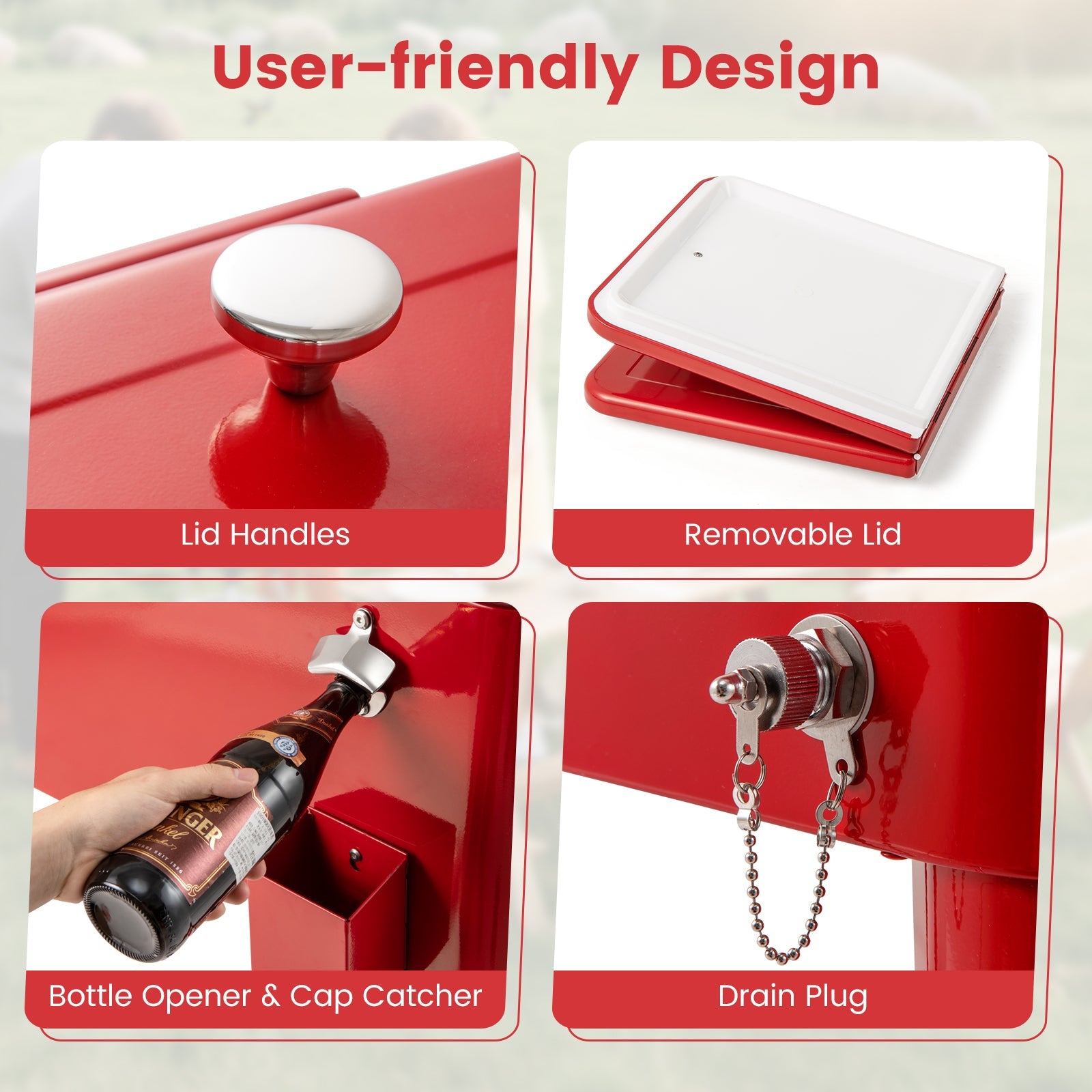 Red Portable Outdoor Patio Cooler Cart