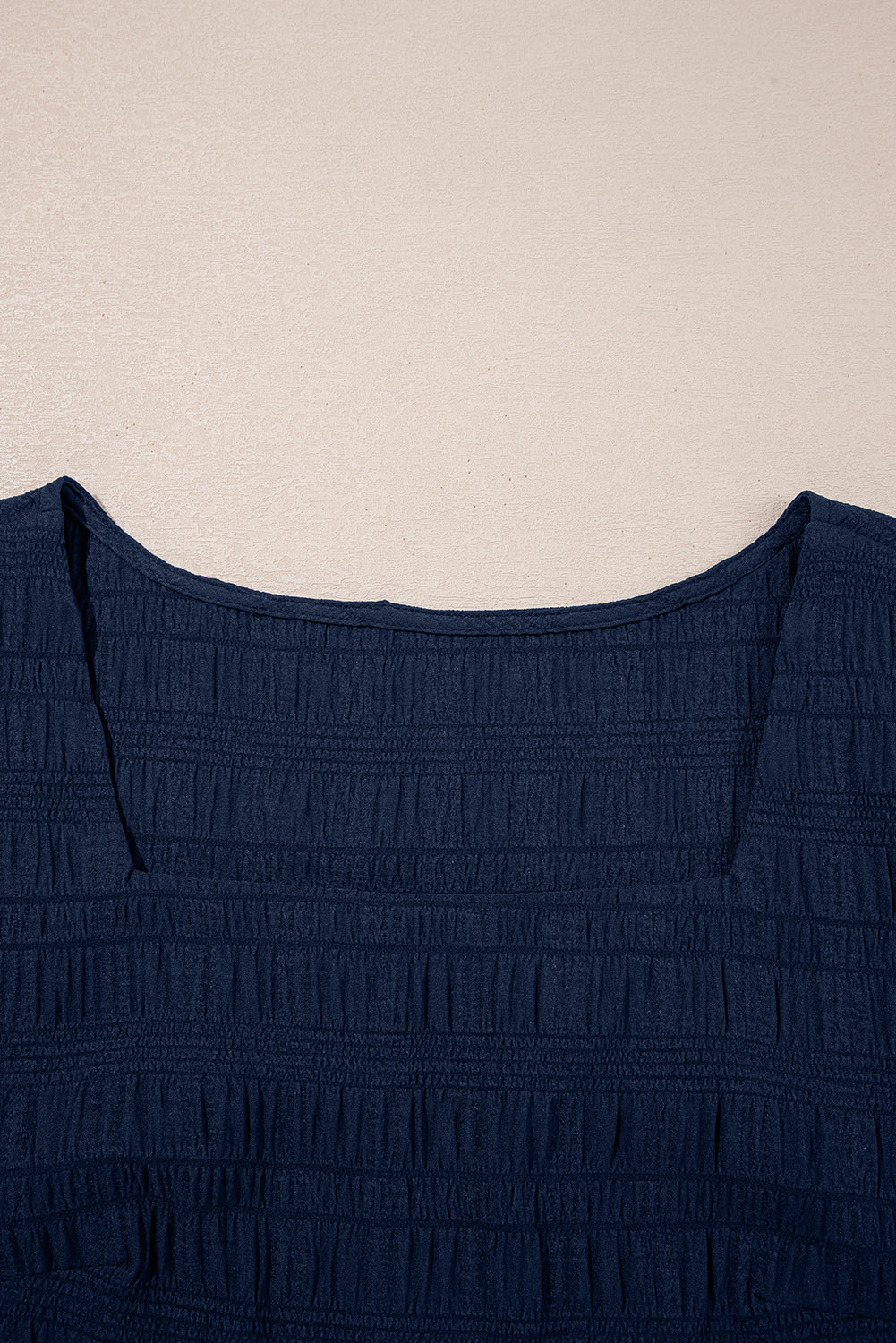 Dirty Blue Textured Square Neck Top and Shirred High Waist Shorts Set
