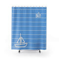 Baby Blue 'Le Bain' Shower Curtain — Striped Sailboat Kid's Bathroom Decor