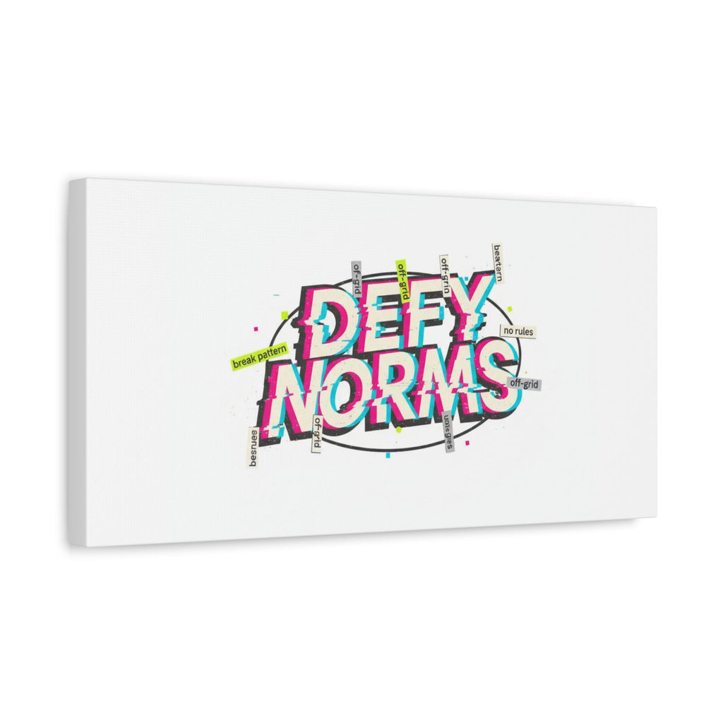 Defy Norms Canvas, Anti-Aesthetic Glitch Typography, Brutalist Poster Style