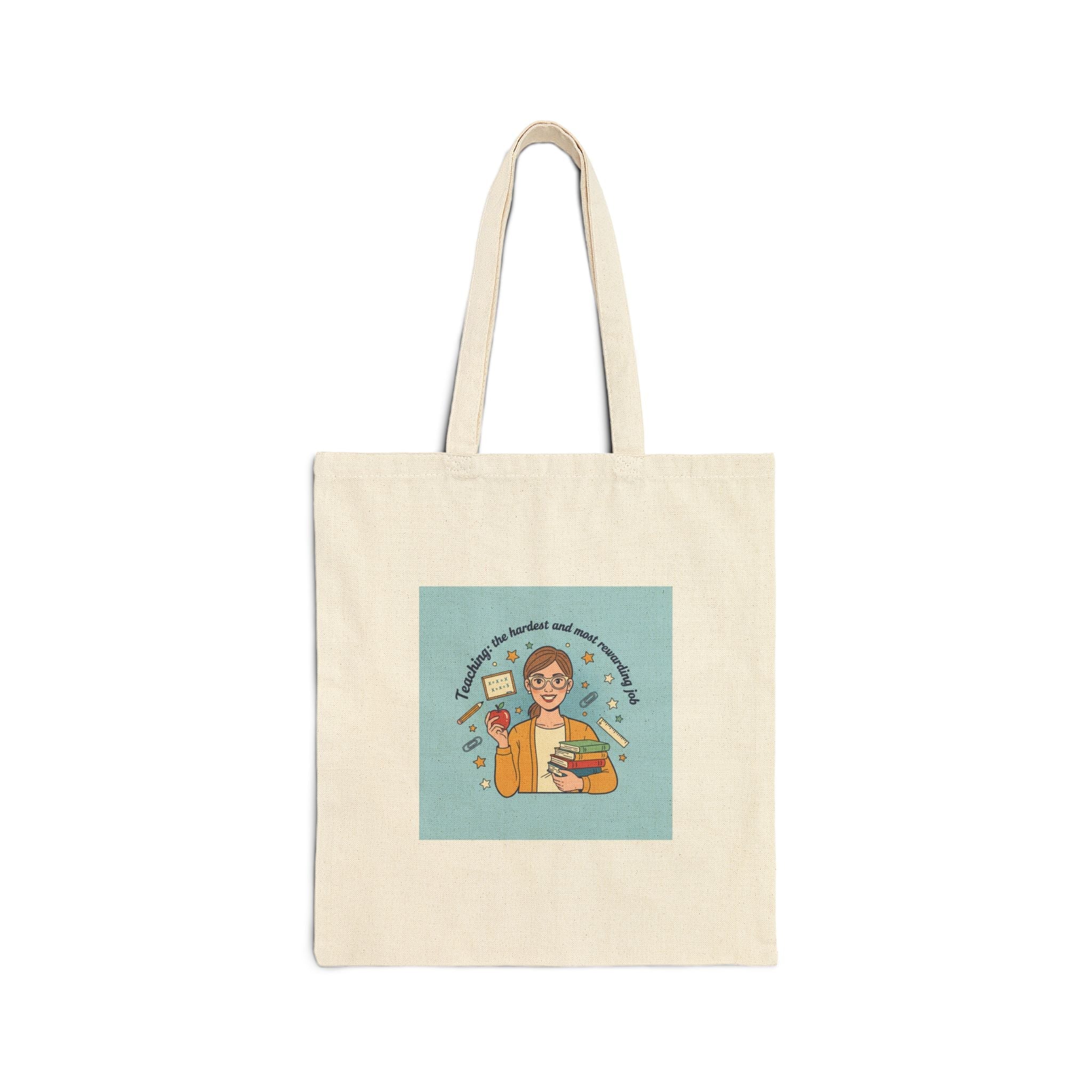 Teacher Life Illustration Tote | Classroom Pride, School Humor Cotton Canvas