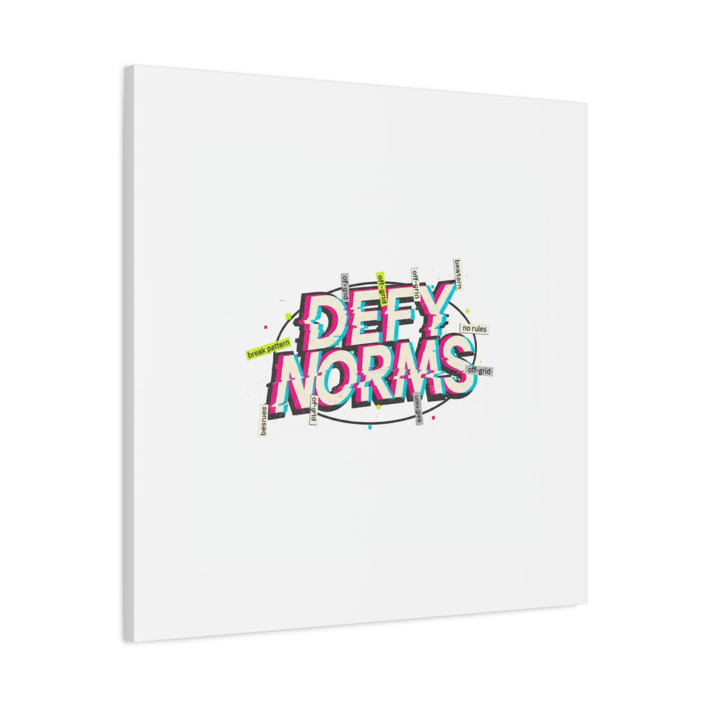 Defy Norms Canvas, Anti-Aesthetic Glitch Typography, Brutalist Poster Style